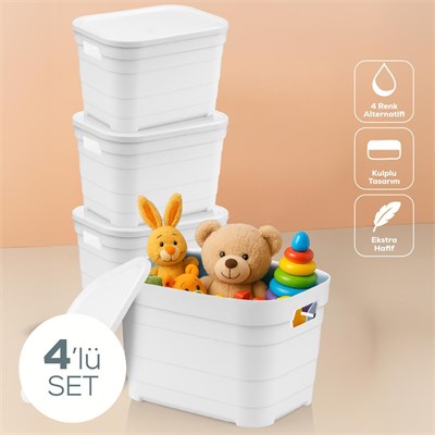 Vienev 4lü Kapaklı 5 Litre Saklama Kutusu Beyaz