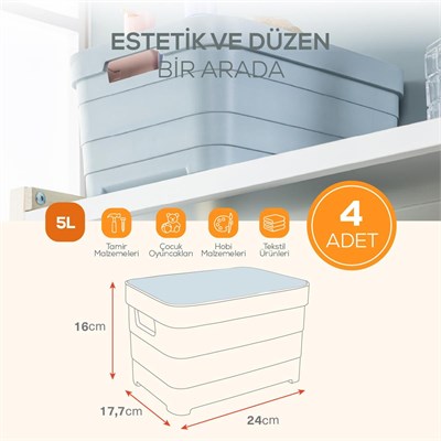 Vienev 4lü Kapaklı 5 Litre Saklama Kutusu Mavi