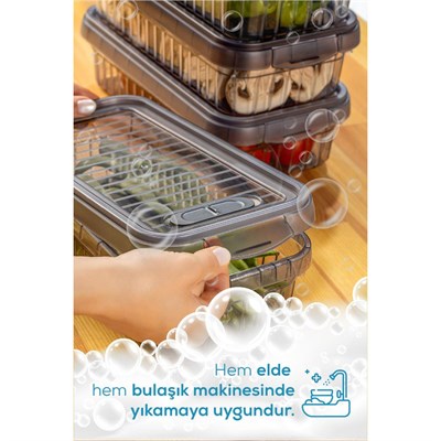 Vienev 4lü Kendinden Çizgili Kilitli Kapaklı Saklama Kabı Seti 4 L