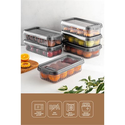 Vienev 4lü Kendinden Çizgili Kilitli Kapaklı Saklama Kabı Seti 2 L Antrasit