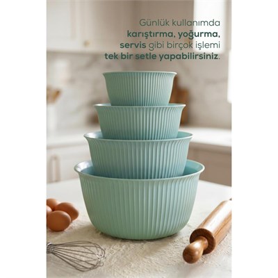 Vienev 4lü Mega Boy Plastik Karıştırma Ve Saklama Kase Seti Mint Yeşili | 1l, 2l, 3l, 5l
