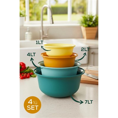 Vienev 4lü Renkli Karıştırma Kabı Seti | 7 Lt, 4 Lt, 2 Lt, 1 Lt