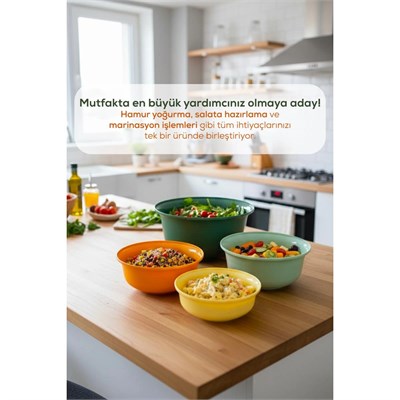 Vienev 4lü Renkli Karıştırma Kabı Seti | 7 Lt, 4 Lt, 2 Lt, 1 Lt