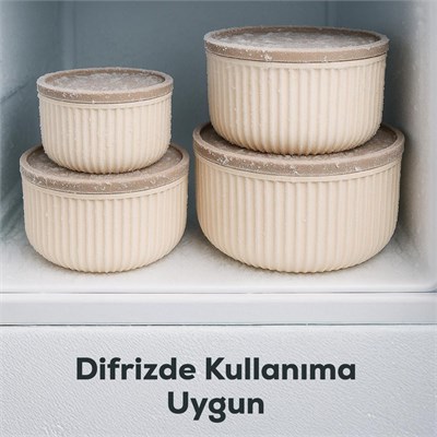 Vienev 4lü Yuvarlak Saklama Kabı Seti Bej | 2.5l 1.5l 0.80l 0.45l | Mikrodalga Ve Dondurucu Uyumlu