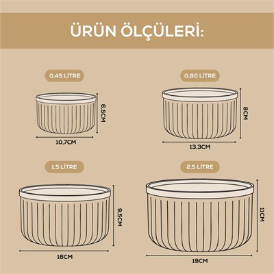 Vienev 4lü Yuvarlak Saklama Kabı Seti Bej | 2.5l 1.5l 0.80l 0.45l | Mikrodalga Ve Dondurucu Uyumlu