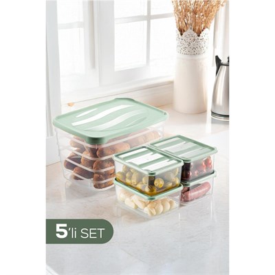 Vienev 5li Set Dondurucu Ve Mikrodalgaya Uygun Buzdolabı Düzenleyici 1x(5 Litre) 4x(775 Ml) Mint Yeşili