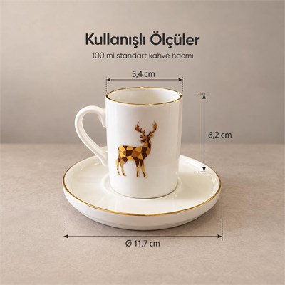 Vienev 6 Kişilik Origami Desenli Porselen Türk Kahvesi Fincanı Seti 100 Ml Beyaz Gold Yaldızlı 12 Parça