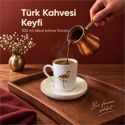 Vienev 6 Kişilik Origami Desenli Porselen Türk Kahvesi Fincanı Seti 100 Ml Beyaz Gold Yaldızlı 12 Parça