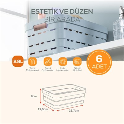 Vienev 6lı 2,8 Litre Delikli Saklama Kutusu Bej