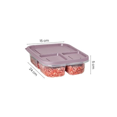 Vienev 6lı 3 Bölmeli Dikdörtgen Saklama Kabı 1,15 Litre Pembe