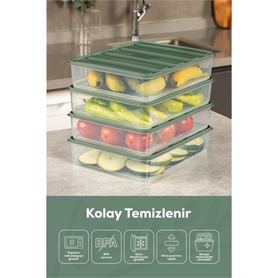 Vienev 6lı 3,5 Litre Buzdolabı Dondurucu Organizer Mikrodalga Ve Difrize Uygun Saklama Kabı Yeşil