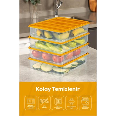 Vienev 6lı 3,5 Litre Buzdolabı Dondurucu Organizer Mikrodalga Ve Difrize Uygun Saklama Kabı Turuncu