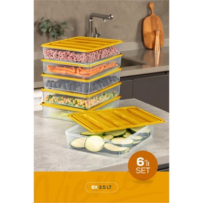Vienev 6lı 3,5 Litre Buzdolabı Dondurucu Organizer Mikrodalga Ve Difrize Uygun Saklama Kabı Turuncu