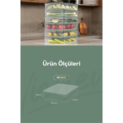 Vienev 6lı 3,5 Litre Buzdolabı Dondurucu Organizer Mikrodalga Ve Difrize Uygun Saklama Kabı Yeşil