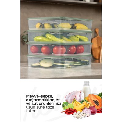 Vienev 6lı 3,5 Litre Buzdolabı Dondurucu Organizer Mikrodalga Ve Difrize Uygun Saklama Kabı Yeşil