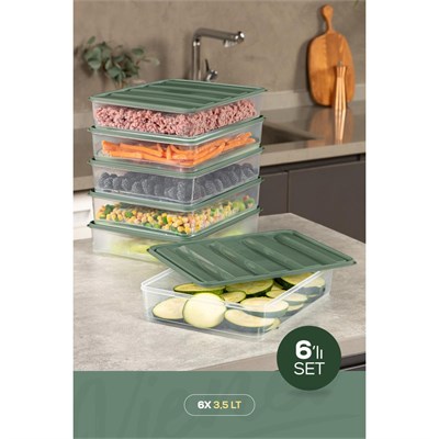 Vienev 6lı 3,5 Litre Buzdolabı Dondurucu Organizer Mikrodalga Ve Difrize Uygun Saklama Kabı Yeşil