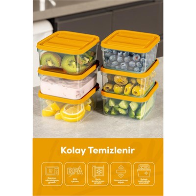 Vienev 6lı 350 Ml Buzdolabı Dondurucu Organizer Mikrodalga Ve Difrize Uygun Saklama Kabı Turuncu
