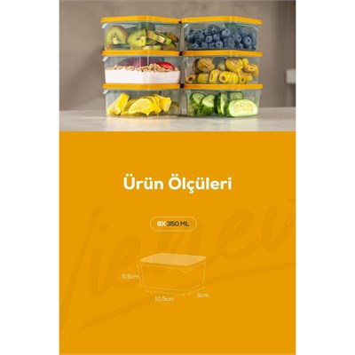 Vienev 6lı 350 Ml Buzdolabı Dondurucu Organizer Mikrodalga Ve Difrize Uygun Saklama Kabı Turuncu