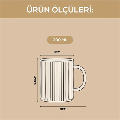 Vienev 6lı Çizgili Desenli Kulplu Cam Bardak - 200 Ml Cam Çay Bardağı