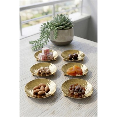 Vienev 6lı Gold Renk Metal Mini Lokumluk - Dövme Desenli Sunum Tabağı