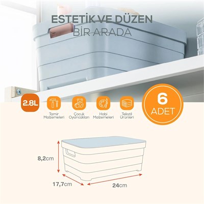 Vienev 6lı Kapaklı 2,8 Litre Saklama Kutusu Beyaz