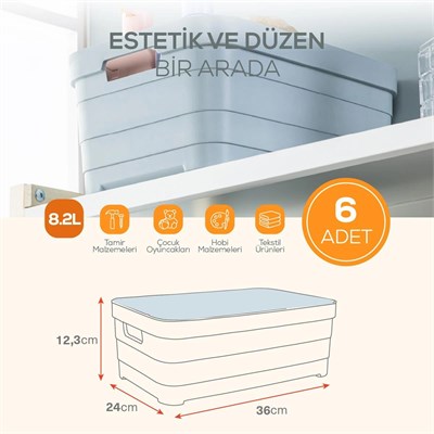 Vienev 6lı Kapaklı 8,2 Litre Saklama Kutusu Beyaz