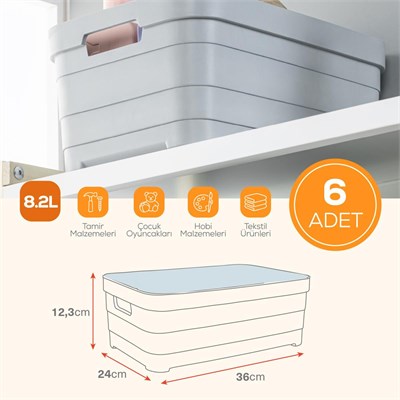 Vienev 6lı Kapaklı 8,2 Litre Saklama Kutusu Antrasit