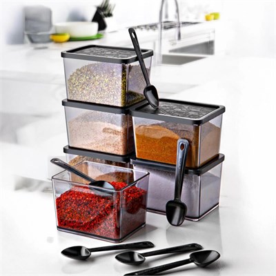 Vienev 6lı Multi Set Kaşıklı Baharatlık Büyük Boy Siyah