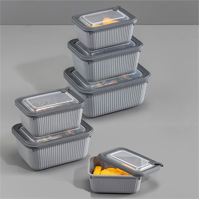 Vienev 6lı Vip Dikdörtgen Mikrodalga Ve Difrize Uygun Saklama Kabı Seti Gri 2x(1750,1050,600 Ml)