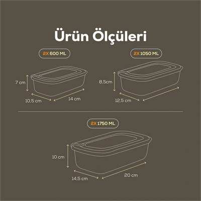 Vienev 6lı Vip Dikdörtgen Mikrodalga Ve Difrize Uygun Saklama Kabı Seti Yeşil 2x(1750,1050,600 Ml)