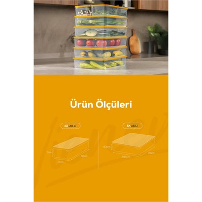 Vienev 7li Buzdolabı Dondurucu Organizer Ve Saklama Kabı Turuncu 5x(3,5lt) 2x(1,65lt)