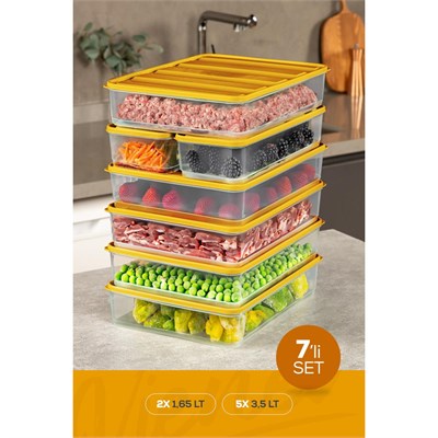 Vienev 7li Buzdolabı Dondurucu Organizer Ve Saklama Kabı Turuncu 5x(3,5lt) 2x(1,65lt)