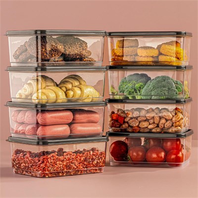 Vienev 8li 775 Ml Buzdolabı Düzenleyici Organizer Mikrodalgaya Uygun Difriz Saklama Kabı Gri