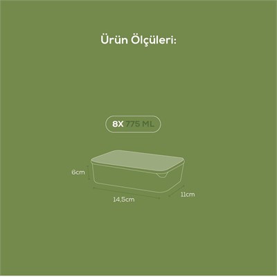 Vienev 8li 775 Ml Buzdolabı Düzenleyici Organizer Mikrodalgaya Uygun Difriz Saklama Kabı Gri