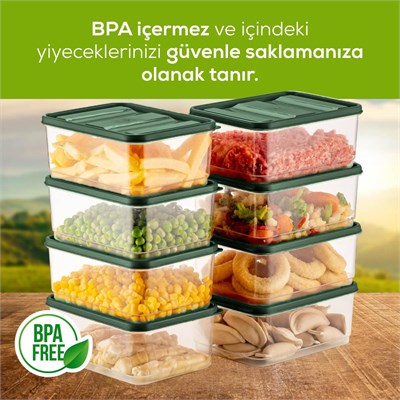 Vienev 8li Buzdolabı Düzenleyici Organizer Mikrodalgaya Uygun Difriz Saklama Kabı Yeşil