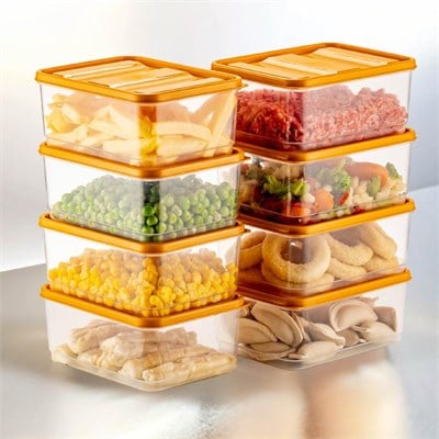 Vienev 8li Buzdolabı Düzenleyici Organizer Mikrodalgaya Uygun Difriz Saklama Kabı Turuncu