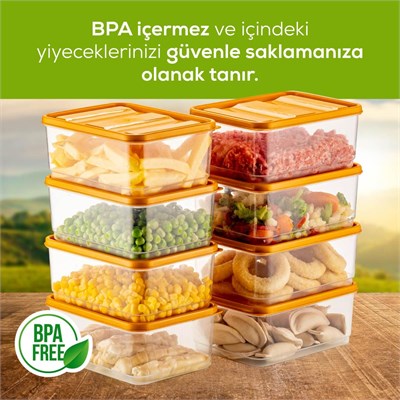 Vienev 8li Buzdolabı Düzenleyici Organizer Mikrodalgaya Uygun Difriz Saklama Kabı Turuncu