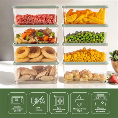 Vienev 8li Buzdolabı Düzenleyici Organizer Mikrodalgaya Uygun Difriz Saklama Kabı Mint