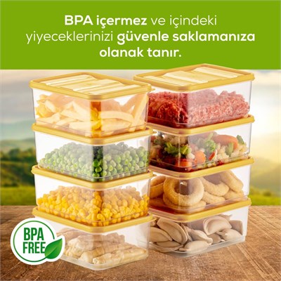 Vienev 8li Buzdolabı Düzenleyici Organizer Mikrodalgaya Uygun Difriz Saklama Kabı Sarı
