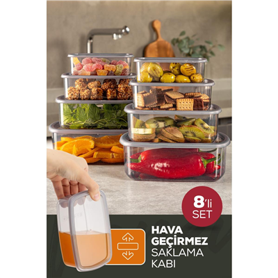 Vienev 8li Hava Geçirmez Saklama Kabı Seti Antrasit 2x(250-500-750-1200 Ml)