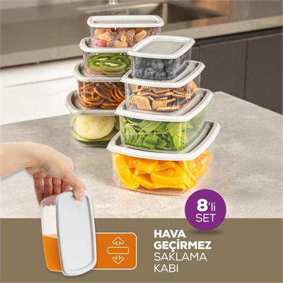 Vienev 8li Hava Geçirmez Saklama Kabı Seti Antrasit 2x(250-500-750-1200 Ml)