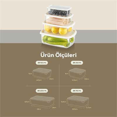 Vienev 8li Hava Geçirmez Saklama Kabı Seti Antrasit 2x(250-500-750-1200 Ml)