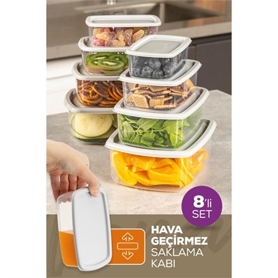 Vienev 8li Hava Geçirmez Saklama Kabı Seti Gri 2x(250-500-750-1200 Ml)