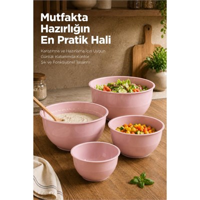 Vienev 8li Karıştırma Ve Hazırlama Kabı Seti Pembe - 1l 1.5l 2.3l 3.3l