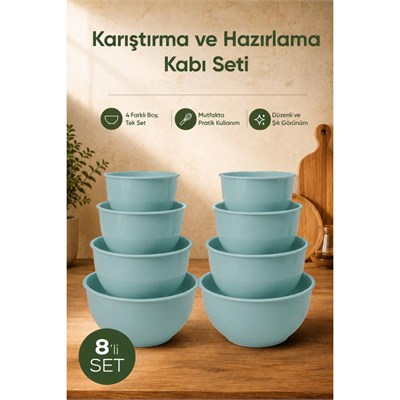 Vienev 8li Karıştırma Ve Hazırlama Kasesi Seti Mint - 1l 1.5l 2.3l 3.3l