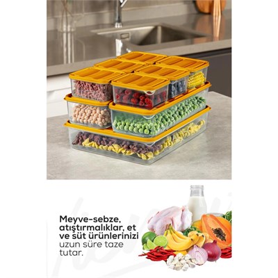 Vienev 9lu Buzdolabı Dondurucu Organizer Ve Saklama Kabı Turuncu 6x(350ml) 2x(1,65lt) 1x(3,5lt)