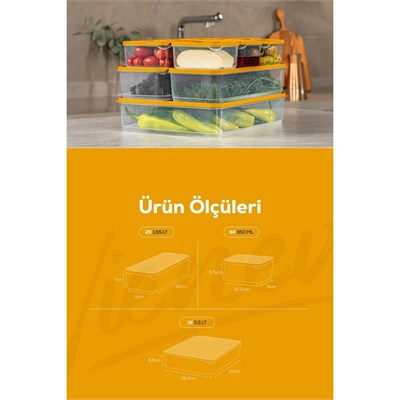 Vienev 9lu Buzdolabı Dondurucu Organizer Ve Saklama Kabı Turuncu 6x(350ml) 2x(1,65lt) 1x(3,5lt)