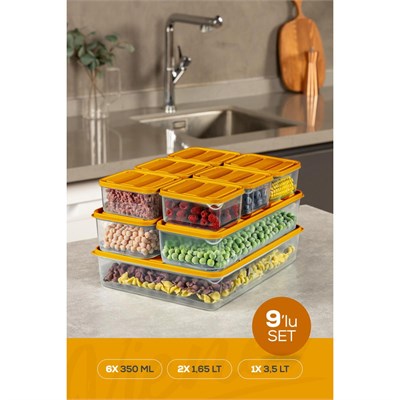 Vienev 9lu Buzdolabı Dondurucu Organizer Ve Saklama Kabı Turuncu 6x(350ml) 2x(1,65lt) 1x(3,5lt)