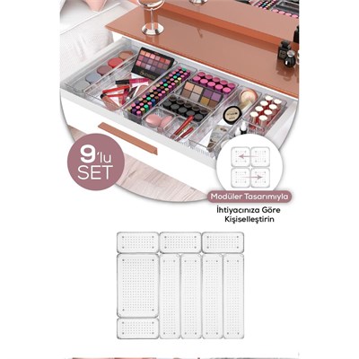 Vienev 9lu Şeffaf Çekmece Içi Düzenleyici Organizer 4x(d.dkdrtgn,k.dkdrtgn) 1x(o.dkdrtgn)
