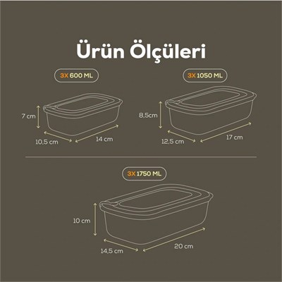 Vienev 9lu Vip Dikdörtgen Mikrodalga Ve Difrize Uygun Saklama Kabı Seti Yeşil 3x(1750,1050,600 Ml)